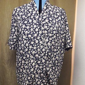 Worthington Size 16 Navy Top Cross over Front Floral Vintage Style